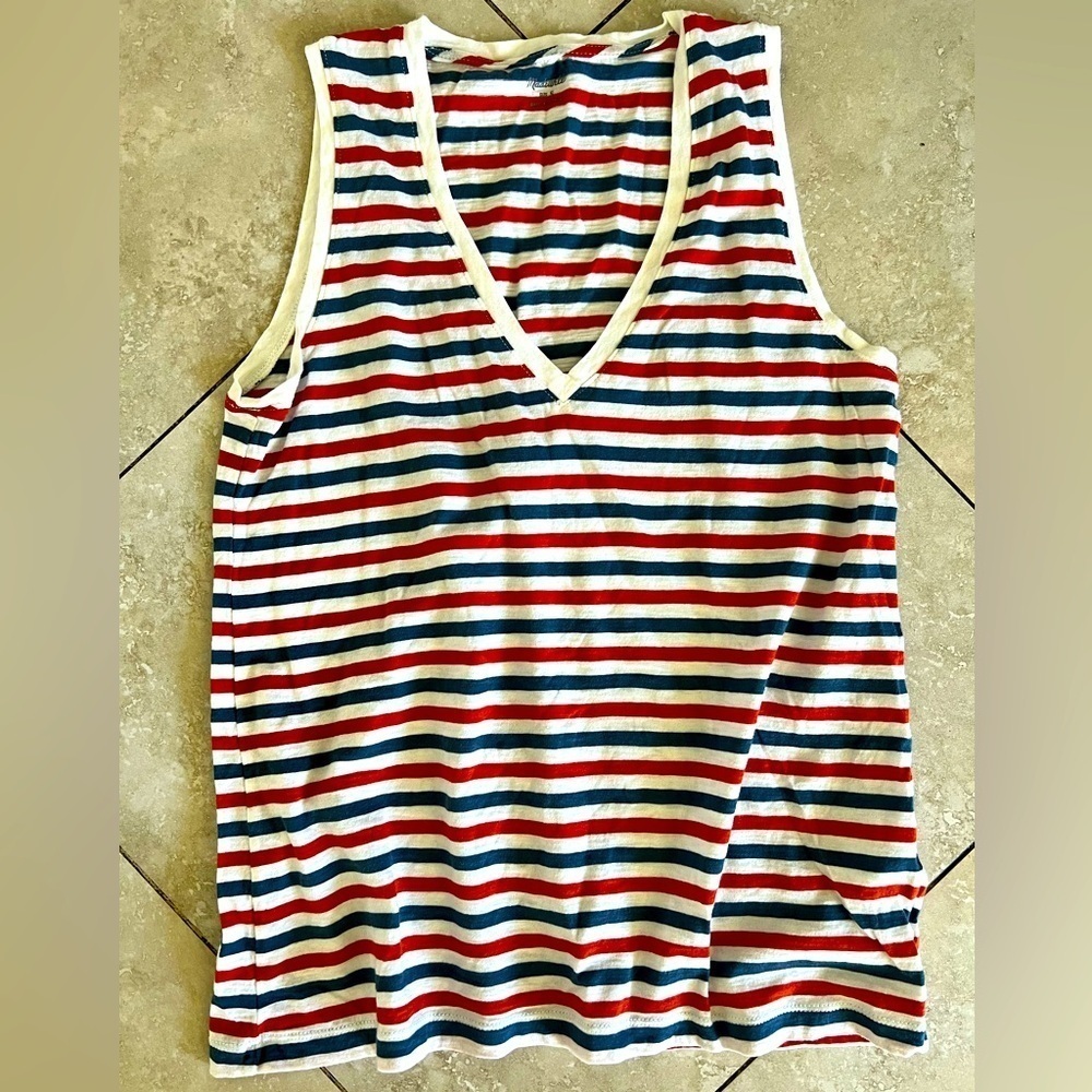 Madewell Striped V-Neck Tank Top in Red, Navy & Cream